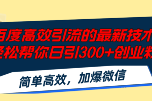 （12064期）百度高效引流的最新技术,轻松帮你日引300+创业粉,简单高效，加爆微信