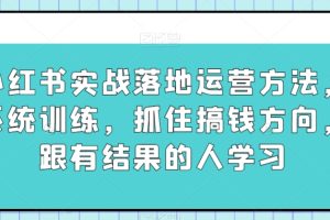 小红书实战落地运营方法，系统训练，抓住搞钱方向，跟有结果的人学习