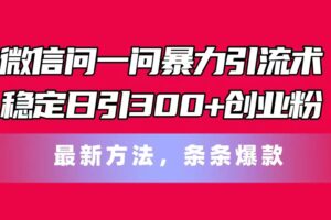 （11486期）微信问一问暴力引流术，稳定日引300+创业粉，最新方法，条条爆款