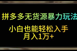 拼多多无货源暴力玩法，全程干货，小白也能轻松入手，月入1万+