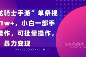 “飞吧龙骑士手游”单条视频变现1w+，小白一部手机无脑操作，可批量操作，暴力变现【揭秘】