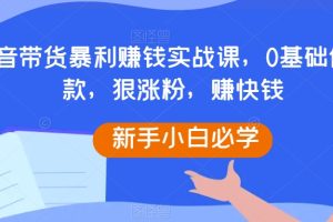 抖音带货暴利赚钱实战课，0基础做爆款，狠涨粉，赚快钱