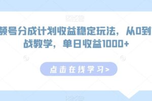 视频号分成计划收益稳定玩法，从0到1实战教学，单日收益1000+【揭秘】