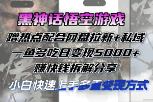 （12271期）黑神话悟空游戏蹭热点配合网盘拉新+私域，一鱼多吃日变现5000+赚快钱拆…