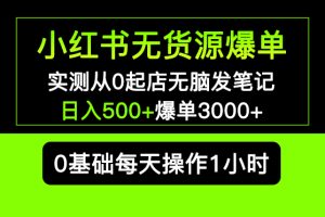 （5494期）小红书无货源爆单 实测从0起店无脑发笔记 日入500+爆单3000+长期项目可多店