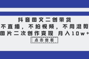 （6472期）抖音图文二创带货，不直播，不拍视频，不用混剪，图片二次创作变现 月入10w