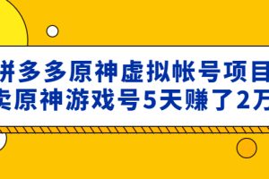 （4860期）外面卖2980的拼多多原神虚拟帐号项目：卖原神游戏号5天赚了2万