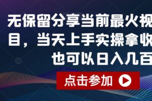 无保留分享当前最火视频号项目，当天上手实操拿收益，你也可以日入几百【揭秘】