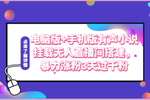 电脑版+手机版有声小说挂载无人直播间搭建，暴力涨粉3天过千粉