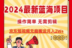 （11268期）2024最新蓝海项目，无需剪辑，京东图文短视频无脑搬运月入2W+