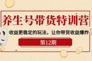 养生号带货特训营【12期】收益更稳定的玩法，让你带货收益爆炸（9节直播课）