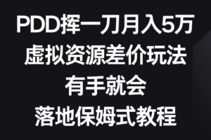 （8751期）PDD挥一刀月入5万，虚拟资源差价玩法，有手就会，落地保姆式教程