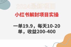 （9583期）小红书解封项目： 一单19.9，每天10-20单，收益200-400