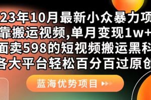 （7399期）外面卖598的10月最新短视频搬运黑科技，各大平台百分百过原创 靠搬运月入1w