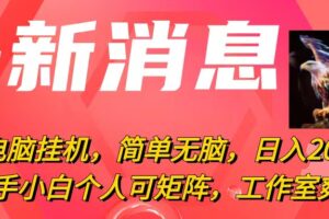 （10800期）最新电脑挂机，简单无脑，日入2000+适合新手小白个人可矩阵，工作室模…