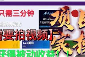 （6047期）最新国外掘金项目 不需要拍视频 即可获得被动收益 只需操作3分钟实现躺赚