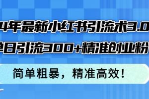 （12215期）24年最新小红书引流术3.0，单日引流300+精准创业粉，简单粗暴，精准高效！