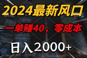 （9971期）2024最新风口项目，一单40，零成本，日入2000+，无脑操作