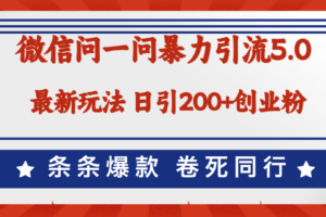 （12240期）微信问一问最新引流5.0，日稳定引流200+创业粉，加爆微信，卷死同行