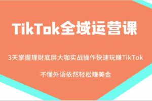 TikTok全域运营课，大咖实战操作快速玩赚TikTok，不懂外语依然轻松赚美金！