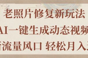 （11503期）老照片修复新玩法，老照片AI一键生成动态视频 全新流量风口 轻松月入过万