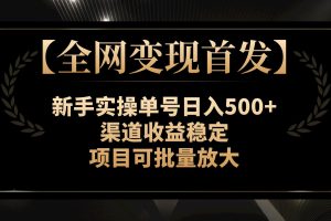 （7883期）【全网变现首发】新手实操单号日入500+，渠道收益稳定，项目可批量放大