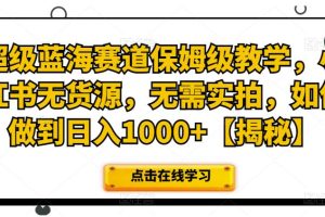 超级蓝海赛道保姆级教学，小红书无货源，无需实拍，如何做到日入1000+【揭秘】