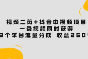 （3558期）视频二剪+抖音中视频项目：一条视频获得3个平台流量分成 收益250%