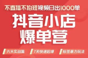 抖店商品卡运营班（8月份），从0-1学习抖音小店全部操作方法，不直播不拍短视频日出1000单