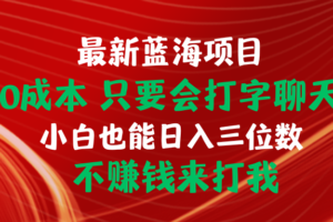 （10424期）最新蓝海项目 0成本 只要会打字聊天 小白也能日入三位数 不赚钱来打我