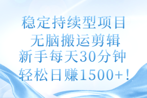 （11094期）稳定持续型项目，无脑搬运剪辑，新手每天30分钟，轻松日赚1500+！