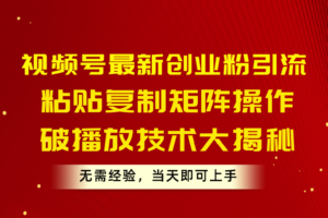 （10803期）视频号最新创业粉引流，粘贴复制矩阵操作，破播放技术大揭秘，无需经验…