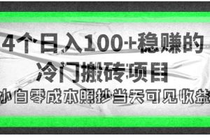 （4041期）4个稳赚的冷门搬砖项目，每个项目日入100+小白零成本照抄当天可见收益