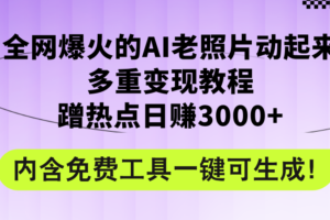 （12160期）全网爆火的AI老照片动起来多重变现教程，蹭热点日赚3000+，内含免费工具