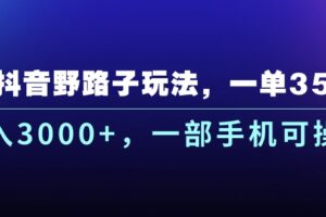 （10909期）抖音野路子玩法，一单35.日入3000+，一部手机可操作