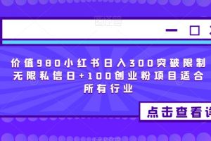 价值980小红书日入300突破限制无限私信日+100创业粉项目适合所有行业