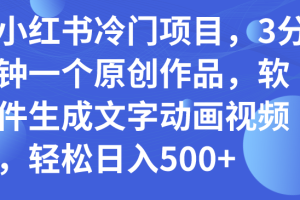 （7668期）小红书冷门项目，3分钟一个原创作品，软件生成文字动画视频，轻松日入500+