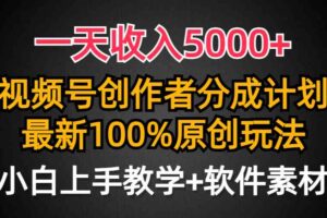 （9599期）一天收入5000+，视频号创作者分成计划，最新100%原创玩法，小白也可以轻…