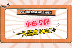 2024最新微信视频号分成计划，对新人友好，一天躺赚2000+