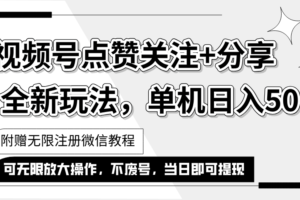 （12015期）抖音视频号最新玩法,一键运行，点赞关注+分享，单机日入50+可多号运行…