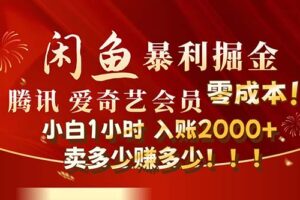 （12236期）闲鱼全新暴力掘金玩法，官方正品影视会员无成本渠道！小白1小时收…