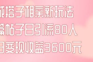 同城搭子相亲新玩法一篇帖子引流80人当日变现3600元(项目教程+实操教程)【揭秘】