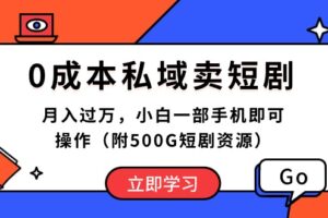 （10226期）0成本私域卖短剧，月入过万，小白一部手机即可操作（附500G短剧资源）