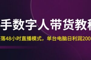 （12129期）快手-数字人带货教程，日不落48小时直播模式，单台电脑日利润200-500