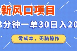 （12272期）最新风口项目操作，3分钟一单30。日入2000左右，零成本，无脑操作。