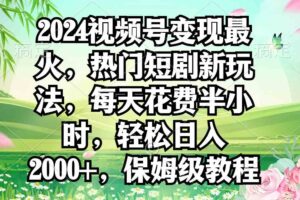 （9161期）2024视频号变现最火，热门短剧新玩法，每天花费半小时，轻松日入2000+，…