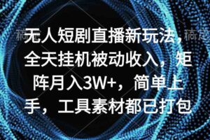 （9144期）无人短剧直播新玩法，全天挂机被动收入，矩阵月入3W+，简单上手，工具素…