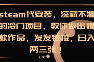 steam代安装，深藏不漏的冷门项目，教你做出爆款作品，发发链接，日入两三张！