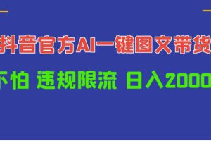 （10005期）日入1000+抖音官方AI工具，一键图文带货，不怕违规限流