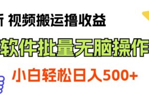 （11386期）最新视频搬运撸收益，软件无脑批量操作，新手小白轻松上手